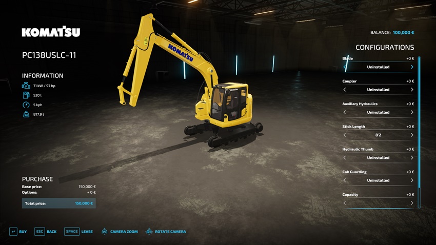 FS22 - Komatsu PC138USLC-11 Mini Excavator