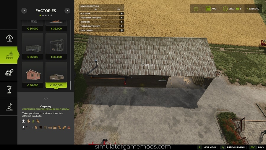 FS25 - Carpenter Old Pallets And Bale Storage