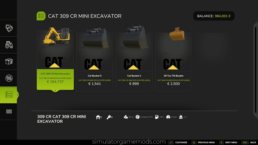 FS25 - CAT 309 CR Mini Excavator Mod