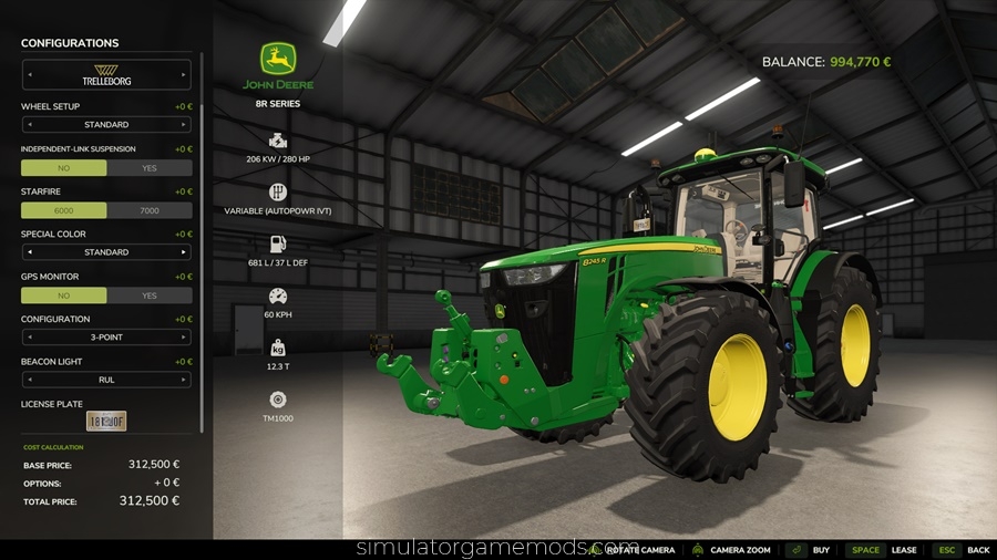 FS25 - John Deere 8R tractor mod