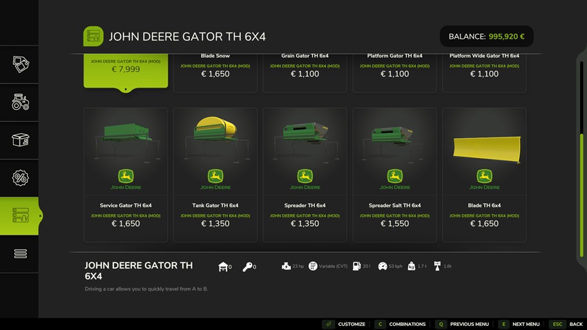 FS25 - John Deere Gator TH 6x4 Pack