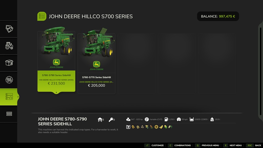 FS25 - John Deere Hillco S700 Series Harvester