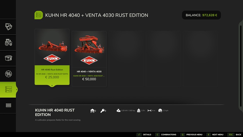 FS25 - Kuhn HR 4040 + VENTA 4030 Rust Edition