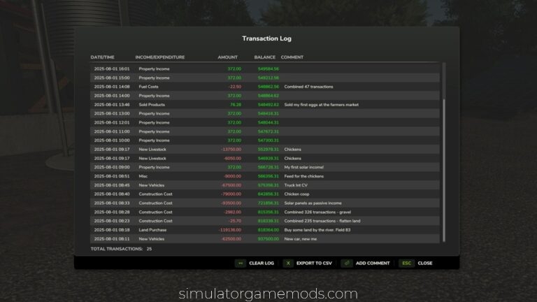 FS25 – Transaction Log