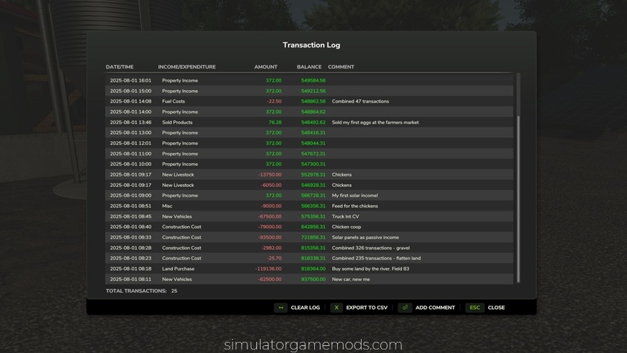 FS25 - Transaction Log